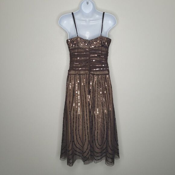 Vintage y2k BCBGMAXAZRIA brown sequins party going out dress size medium - Picture 3 of 8